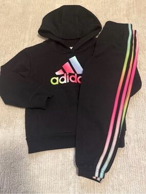Adidas Black Hoodie and Joggers with Rainbow Logo and Stripes